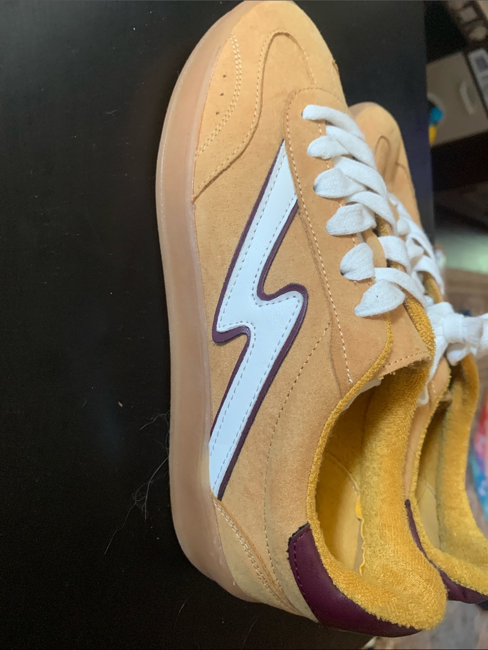 Kids Suede Lightning-Accent Sneakers in Mustard Yellow